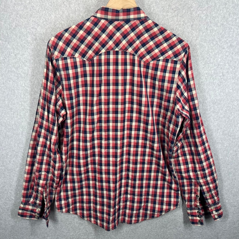 Double RL RRL Western Shirt Mens M Red Plaid Pearl Snap Long Sleeve Cotton EUC - Picture 4 of 10